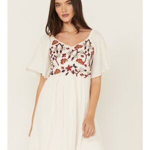 Shyanne White Dress with Red Floral Embroidery